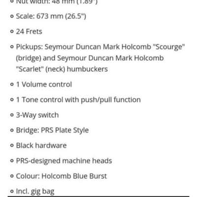 PRS SE Mark Holcomb SVN 2023 - Present - Holcomb Blue image 5