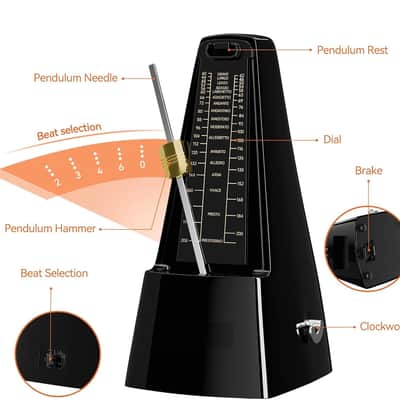Mechanical Metronome for Guitar, Piano & Violin, 40-208 BPM with 4 Beat Modes (2/4, 3/4, 4/4, 6/8), Classic Wind-Up Design, Loud Clear Tempo for Beginners, Musical Instrument Accessories, Black image 3