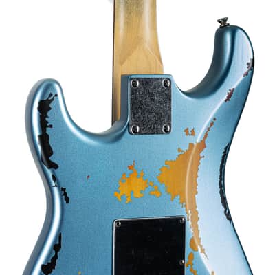 Vintage Vintage Icon V6MRGHB Distressed Gun Hill Blue over Sunburst - Electric Guitar image 7