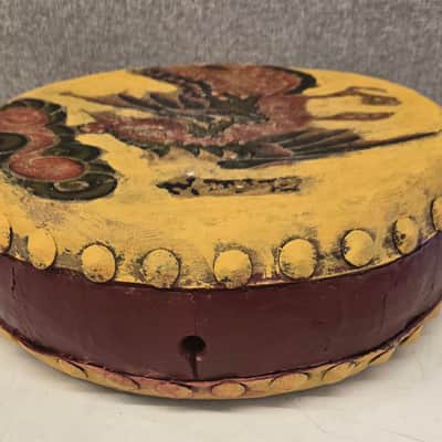 Vintage Chinese Tack Double Sided Painted Hand Drum 10 X 4 image 5