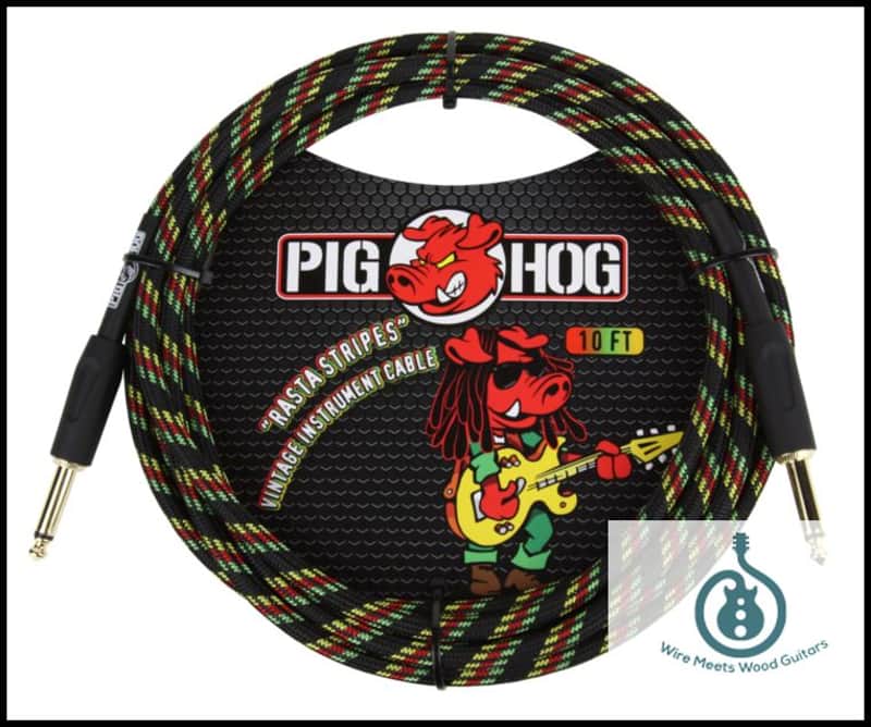 Pig Hog Instrument Cable Rasta Stripe 1/4" to 1/4" 10 ft. Rasta Stripes, PCH10RA image 1