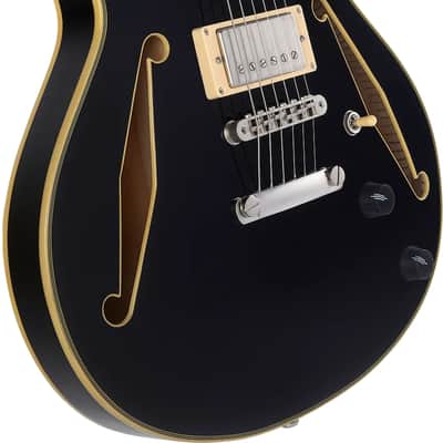 D'Angelico Excel Mini DC Tour Semi-hollowbody Electric Guitar - Solid Black Finish image 3