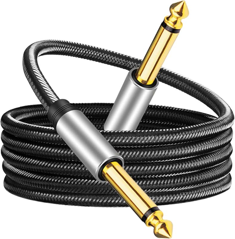 6.35mm Instrument Cable 3Ft,Silver Color Premium 6.35mm Mono Jack 1/4" TS Cable Unbalanced Guitar Patch Cords/Instrument Cable Male to Male with Zinc Alloy Housing and Nylon Braid(3Ft/1M) image 1