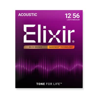 Elixir Nanoweb 80/20 Bronze 12-56 Acoustic Guitar Strings [11077] image 1