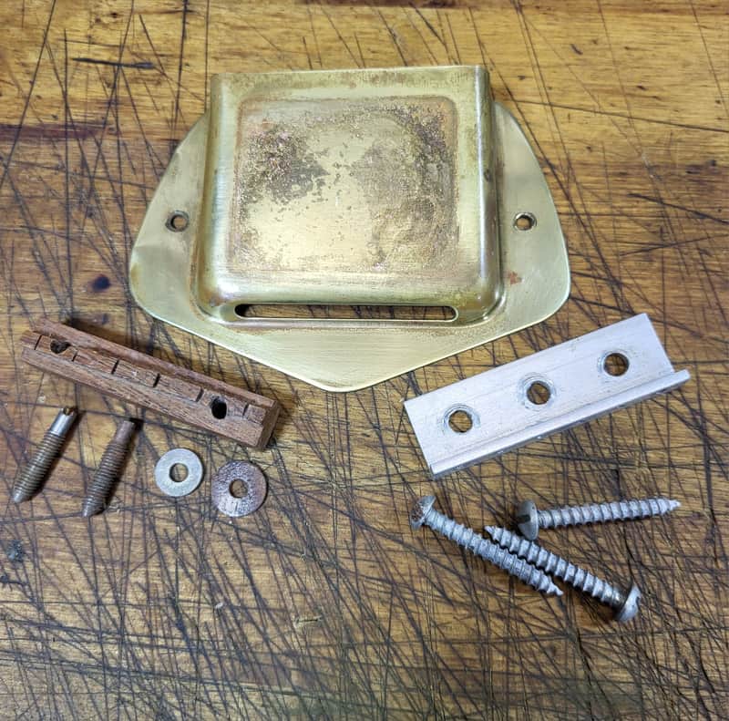 Vintage RARE 1964 Kay Airline Vanguard Gold Bridge Cover Bridge with Studs Tailpiece with Installation Screws Luthier Parts image 1