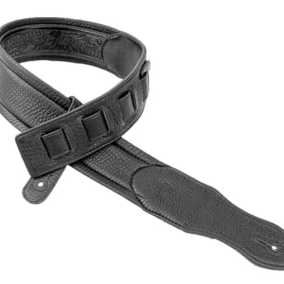 Walker and Williams G-118 Black on Black Padded Guitar Strap with Embossed Tooling image 5