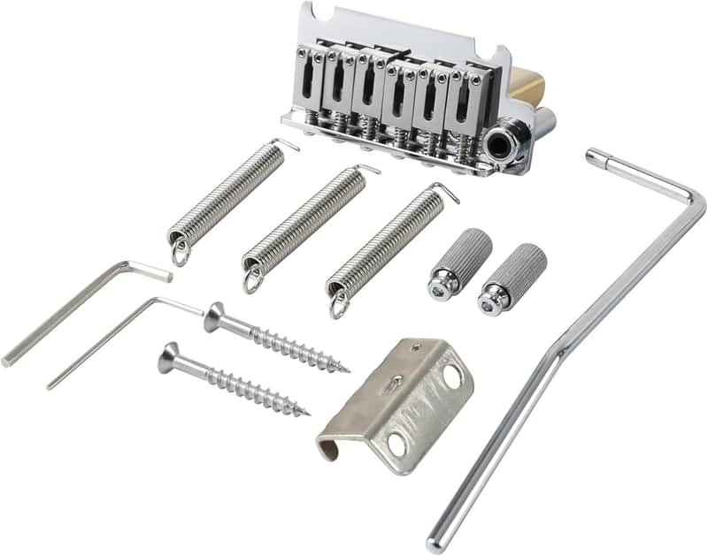 10.5mm Electric Guitar Bridge with Stainless Steel Saddles Plate Brass Block 2 Point Tremolo Bridge Compatible with Stratocaster Strat 6 String Electric Guitar Replacement Parts (Pearl Nickel) image 1