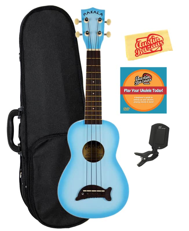 Kala MK-SD-LBBURST Makala Dolphin Soprano Ukulele - Light Blue Burst w/ Hard Case image 1