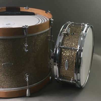 C&C Custom 2 Piece Jazz Bop Kit 18” Bass + 13” Snare Ginger / Champagne Glass Glitter Made in USA Maple Shells image 19