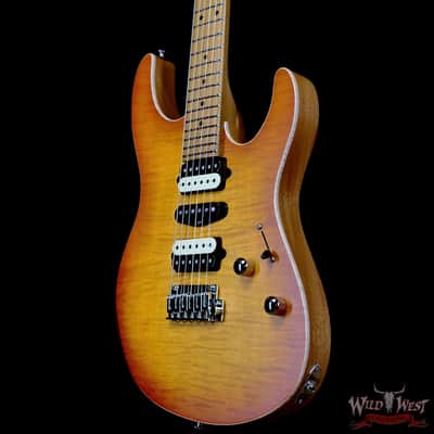 Suhr Custom Modern HSH Flame Top Genuine Mahogany Body Roasted Maple Neck Satin Honey Burst 7.70 LBS image 2