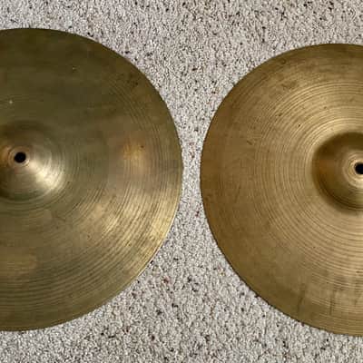 1950's A. Zildjian 14" Small Stamp Hi-Hat Cymbals 708g/731g image 1