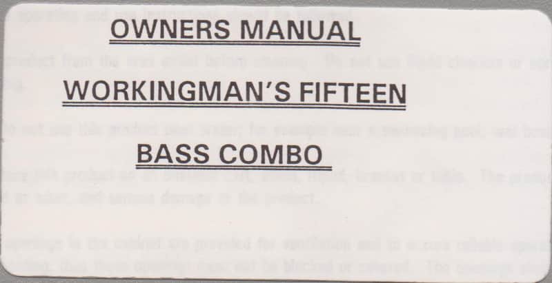 SWR Workingmans's Owner's Manual for Fifteen Bass combo 1999? grey image 1