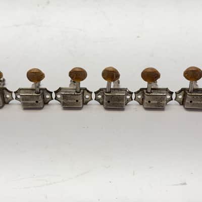 Vintage Kluson 3+3 No Line Patent Applied Appld For PAF Tuners 1950's Nickel Oval Head Large Hole image 1