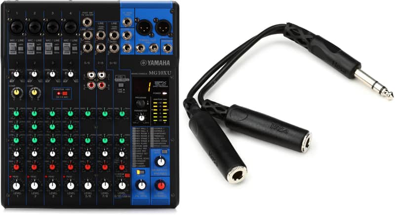 Yamaha MG10XU 10-channel Mixer with USB and FX Bundle with Hosa YPP-118 Y Cable - 1/4 inch TRS Male to Dual 1/4 inch TRS Female image 1