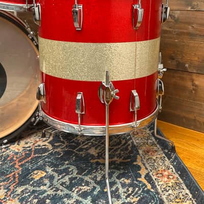 1968 Ludwig Red / Silver Sparkle Tri-Band Drum Set w/ Matching Canister Throne 22/13/13/16 image 10