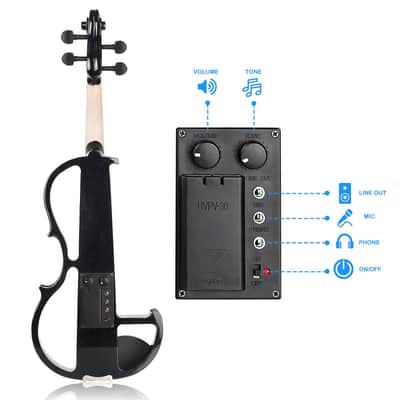 Electric Violin Full Size 4/4, Black Silent Electric Violin, Solid Wood Metallic Electric Fiddle with Ebony Fittings, Beginner Kit for Adults Teens image 6