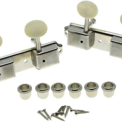 Nickel w/Aged White 3 per side 3x3 on a Plate Vintage Guitar Tuning Keys for Epi LP JR image 1