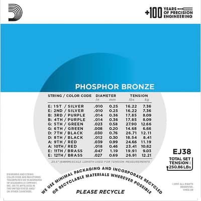D'Addario Guitar Strings  Acoustic   EJ38  12-String  Phosphor Bronze image 3
