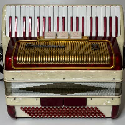 Pearl Red & White Camerano By Scandalli Piano Accordion LM (41key/120Bass) Italy image 2