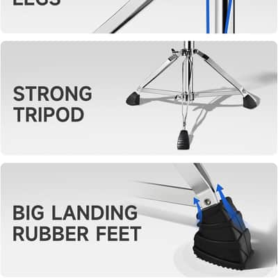 Heavy Duty Drum Throne, Motorcycle Style Drum Stool, Widened Drum Chair with Velvet Surface, Height Adjustable Padded Seat, Double Braced, Blue image 4