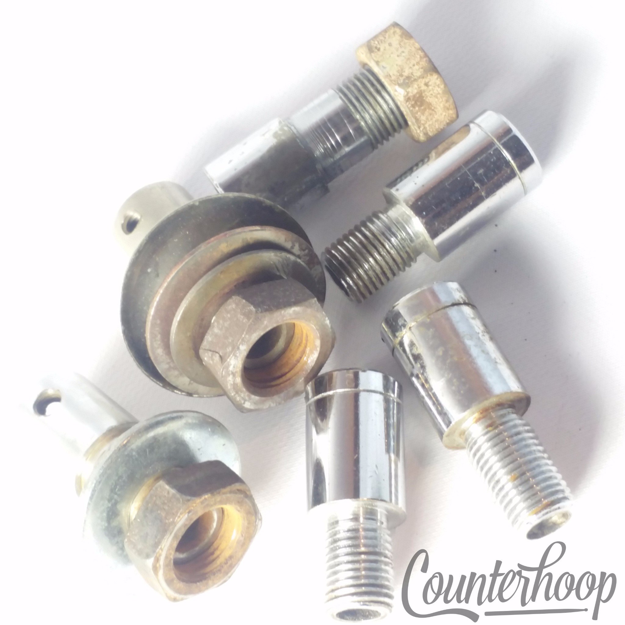 Walberg & Auge Bass Drum Disappearing Spur Mounts Receivers 5x Chrome+1x Nickel — main photograph