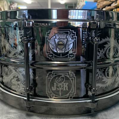 NOS Ludwig 6.5x14 Joey Kramer "Hit Hard" Signature Engraved Black Magic Snare Drum image 2