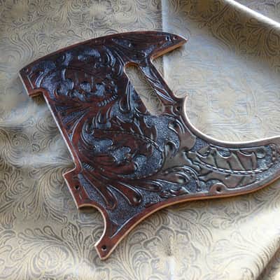 Hand Tooled Leather Pickguard fits Fender Telecaster image 1