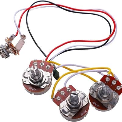 Bass Wiring Harness, 1 Volume 2 Tone 250K Pots Switch Wiring Harness Prewired Kits For Bass/Electric Guitar Parts image 3