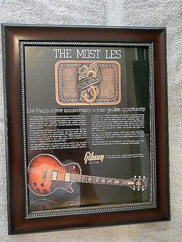 1978 Gibson Guitars Color Promotional Ad Framed 25th Anniversary Les Paul Original image 1