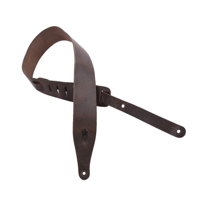 Levy's Distressed Leather Series 2 1/2" Wide Veg-Tan Leather Guitar Strap Dark Brown image 1