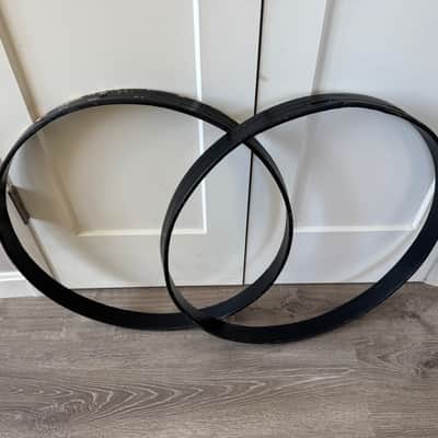 Ludwig 1970s Early 80s Era 22 Inch Bass Drum Hoops Pair Red Silk Under Black Paint image 1