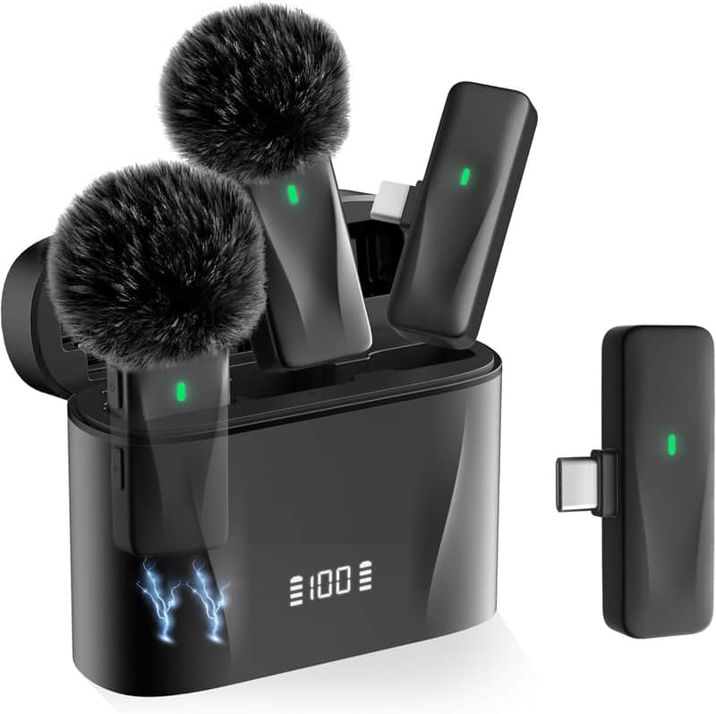 Wireless Lavalier Microphone for iPhone 17,16,15 Pro Max, USB C Smartphone, Android - 2pcs Noise Canceling Wireless Clip on Lapel Mic for Recording Vlogging,Interview,Gifts for Content Creator image 1