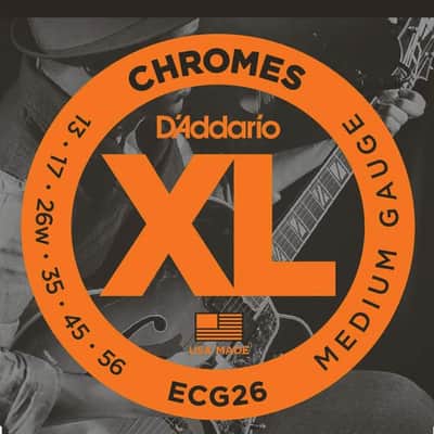 D'Addario ECG26 Chromes Flat Wound Electric Guitar Strings, Medium, 13-56 image 1