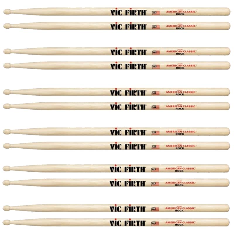 Vic Firth Wood Tip Rock Drum Stick (6 Pair Bundle) image 1