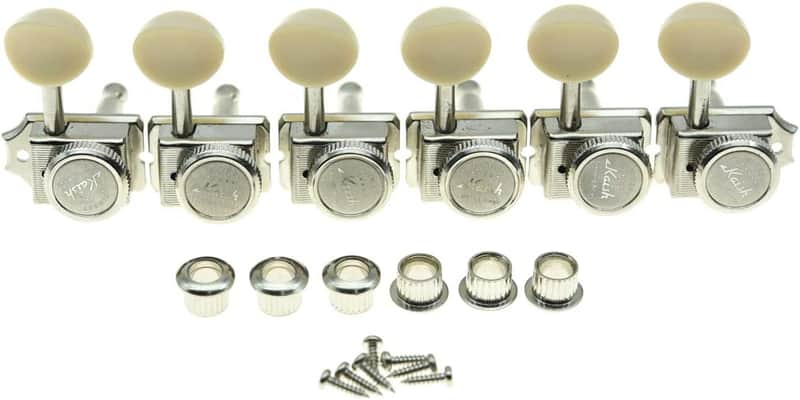 6 Inline Guitar Vintage Style Locking Tuners Guitar Tuning Keys Guitar Lock Machine Heads for Strat Tele Nickel with Ivory Button image 1