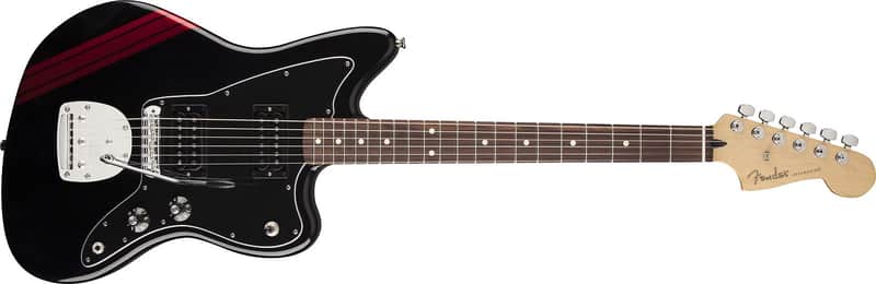 Fender Special Edition Blacktop Jazzmaster HH Stripe Black with Candy Apple Red Racing Stripe 2016 image 3