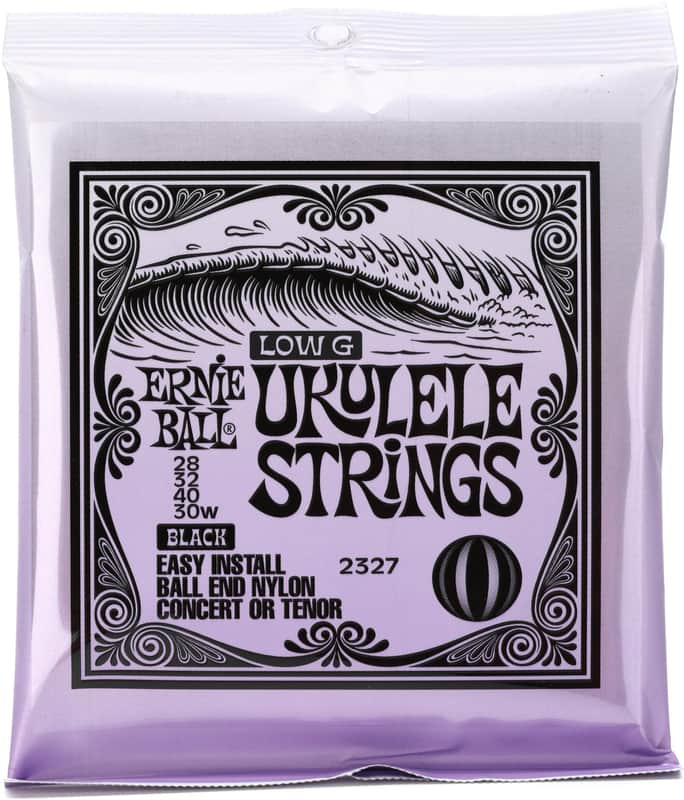 Ernie Ball 2327 Low G Ukulele Strings for Concert/Tenor - Black Nylon Ball End (5-pack) Bundle image 1