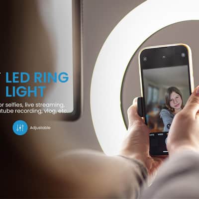 iDance LED Ring Light with Cell Phone Holder, 10", USB Powered with Bluetooth Remote Control and Foldable Adjustable Tripod Stand, Selfie, Makeup Ring Light image 8