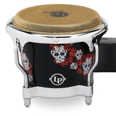 Latin Percussion LP Karl Perazzo Signature CCII 7-1/4"-8-5/8" Fiberglass Bongos - Sugar Skull Artwork with Chrome Hardware (LP794X-KP) image 4