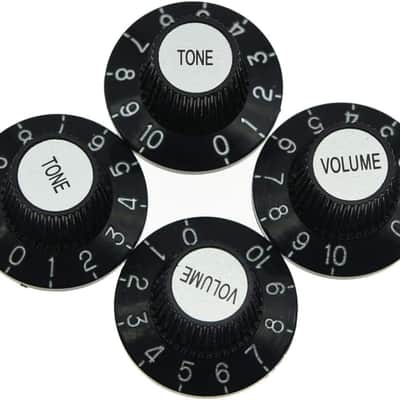 4X Black with Silver Cap Guitar Witch Hat Knobs Top Hat Knob image 1