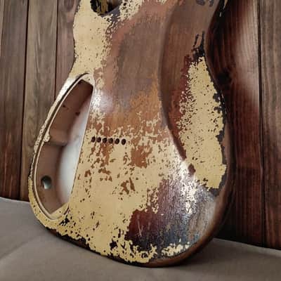 #202624 :: Baldman's Strat / Charvel P90 modern body in Heavy Relic Dirty Olympic White over Sunburst image 13