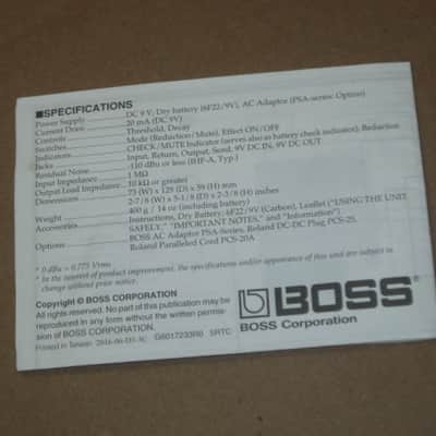 Boss original INSTRUCTIONS for GE-7, CS-3, and NS-2 (NO pedals, NO boxes, NO other items) 2010s (copyright years, 2010, 2015, and 2016) - white matte paper - black print, black graphic image 21