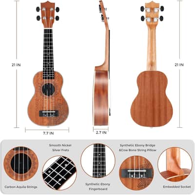 Soprano Ukelele Sapele Beginner 21 inch Ukulele Big Package Kit. Ukulele Ukalalee Suitable for adults Beginners. (21-Sapele) image 2