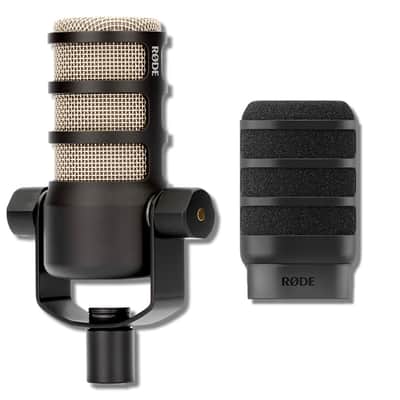 Rode PodMic Cardioid Dynamic Broadcast Microphone with WS14 PodMic Pop Filter - Black image 1