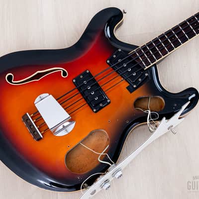 1966 Mosrite Combo Vintage Semi-Hollow Bass Sunburst, Near-Mint w/ Case, Hangtag image 20