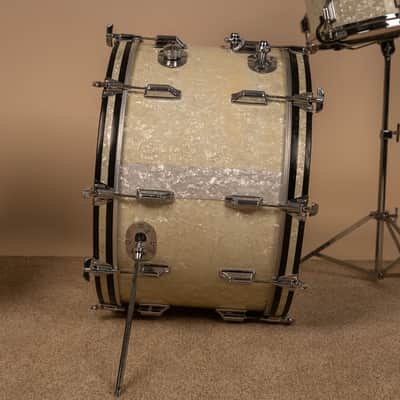 Vintage Rogers White Marine Pearl Drum Set 14x24 9x13 16x16 and 16x18 image 10