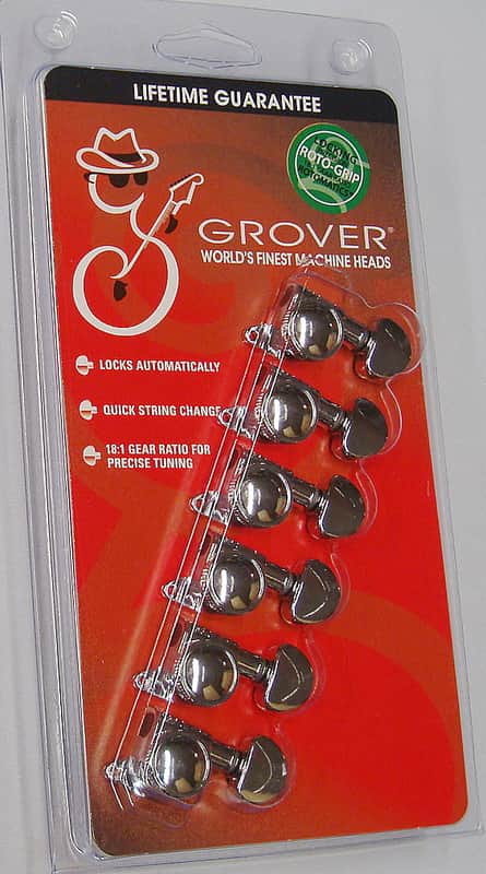 Grover 505C6 Mid-Size Roto-Grip Locking Rotomatic Tuners 6 In-Line, Chrome Finish image 1