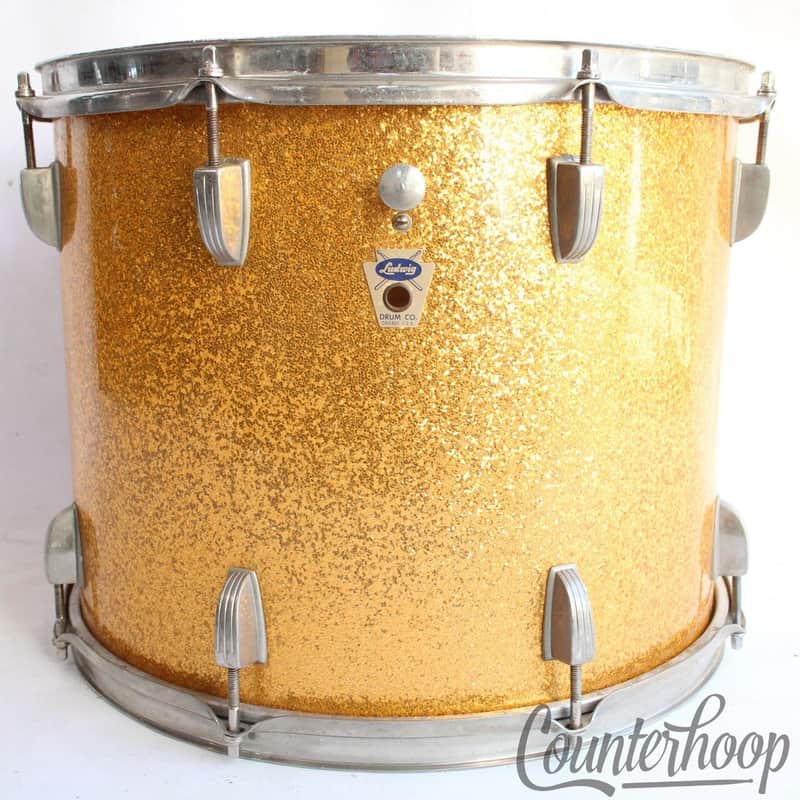 Ludwig 15x12"Transition Badge Tom Drum 3ply Mahogany Gold Sparkle NOB Brass Rims image 1