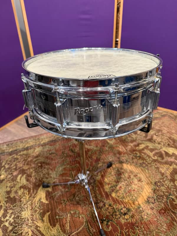Vintage Rogers Dyna-Sonic 14x5 COB Chrome Over Brass 7-Line Snare Drum