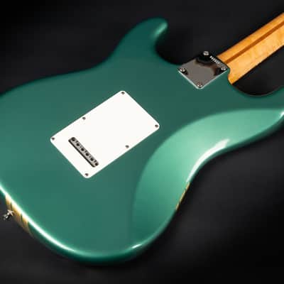 2012 Fender Custom Shop Custom Deluxe Stratocaster - Sherwood Green with Gold Racing Stripes | COA OHSC image 14
